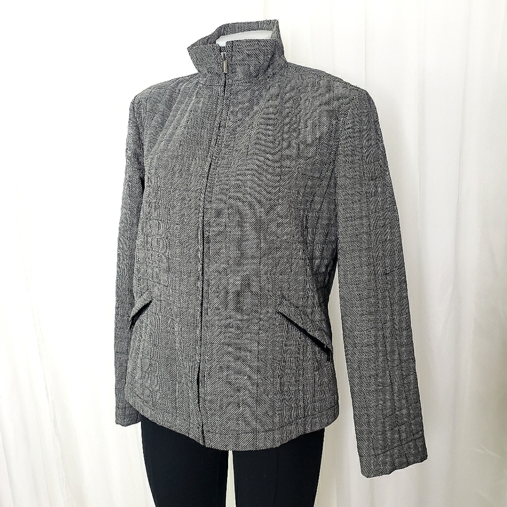 Giorgio Armani wool blend quilted coat gray zip up mock neck size IT 42